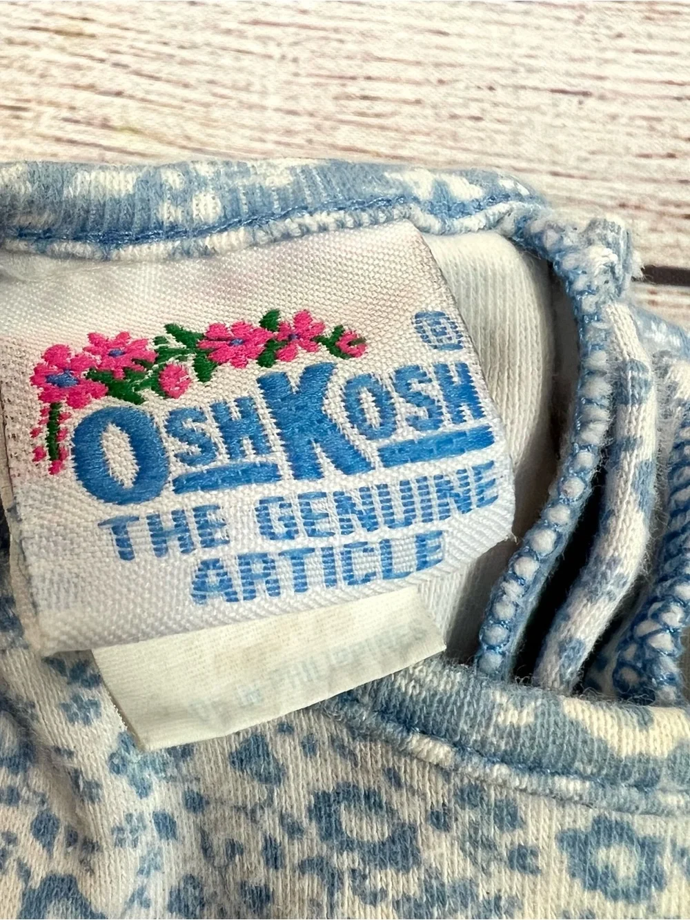 Vintage Oshkosh B’Gosh Girls Blue White Floral Romper Jumpsuit Size 3-6 M 90s